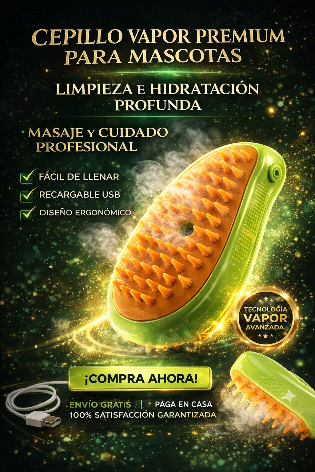 VaporPet™️- Cepillo a Vapor para Mascotas que Elimina Suciedad, Huele Mejor y Deja Pelo Sedoso + Desinfección Profunda