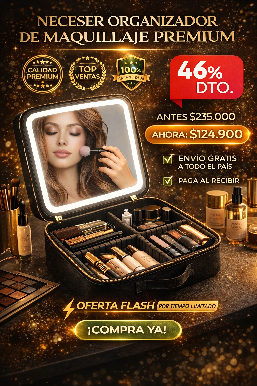 NeceserPro™️ – Organizador de Maquillaje con Espejo para Mantener Todo Perfecto y Siempre a Mano ✅